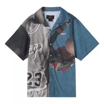Рубашка Air Jordan Printing Colorblock Wide Version Embroidered lapel Short Sleeve Shirt Black, черный