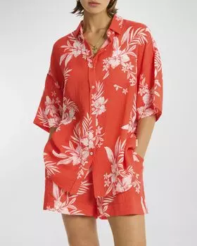 Рубашка Aloha на пуговицах спереди Sea Level Swim, цвет Flame