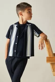 Рубашка Alton с ребристым кубинским воротником Reiss, синий