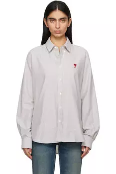 Рубашка Ami de Coeur из хлопка на пуговицах цвета серо-бежевый и кремовый AMI Paris