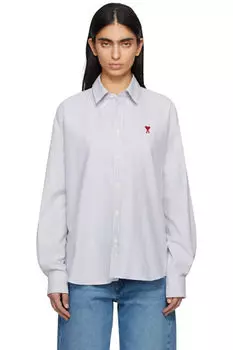 Рубашка Ami de Coeur из хлопка с застежкой на пуговицы, сине-белая AMI Paris