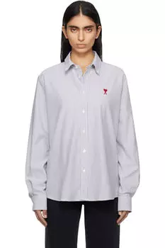 Рубашка Ami de Coeur из серого и белого хлопка на пуговицах AMI Paris