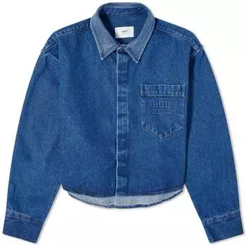 Рубашка Ami Paris Denim Logo Cropped Shirt, цвет Used Blue