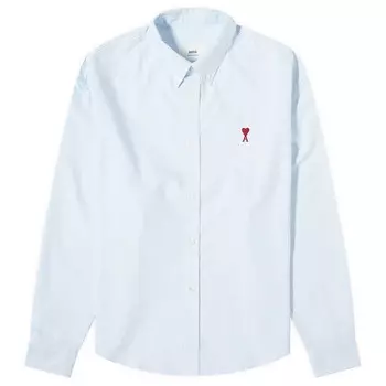 Рубашка Ami Paris Heart Striped Button Down Oxford Shirt, цвет Sky Blue & White