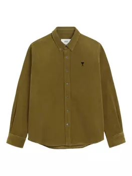 Рубашка AMI Paris из вельвета на пуговицах, зеленый
