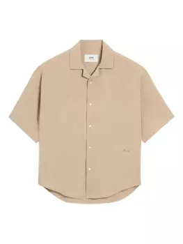 Рубашка AMI Paris с открытым воротом и короткими рукавами, коричневый