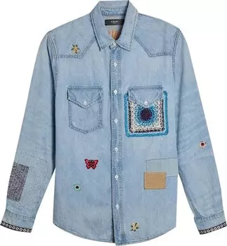 Рубашка Amiri Crochet And Patch Denim Shirt 'Sky Indigo', синий