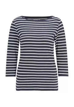 Рубашка Аня, рукав 3/4, вырез лодочка, женская Adagio, цвет Marine/ White