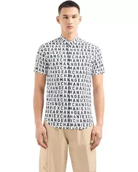 Рубашка Armani Exchange Slim Fit Short Sleeve AX Text Print Button-Down, цвет White Ext. Logo