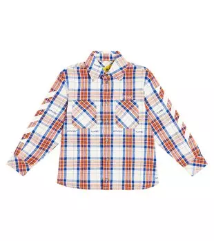 Рубашка arrows в клетку из смесового хлопка Off-White Kids, красный
