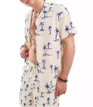 Рубашка Asos Design Co-ord Relaxed Revere With Palm Tree Print, белый