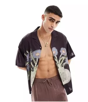 Рубашка Asos Design Oversized With Floral Vase Print, черный
