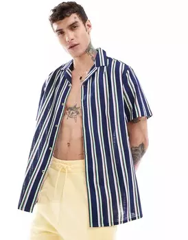 Рубашка Asos Design Relaxed Revere Striped Linen Look, синий