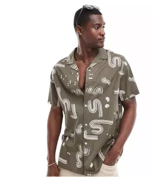 Рубашка Asos Design Relaxed Revere With Abstract Print, хаки