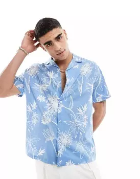 Рубашка Asos Design Relaxed Revere With Floral Print, голубой