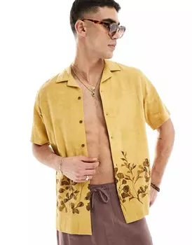 Рубашка Asos Design Relaxed Revere With Floral Jacquard, желтый
