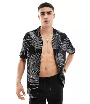 Рубашка Asos Design Relaxed Revere With Leaf Print, черный