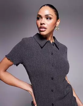 Рубашка ASOS DESIGN с короткими рукавами и застежкой на пуговицы, темно-серого цвета