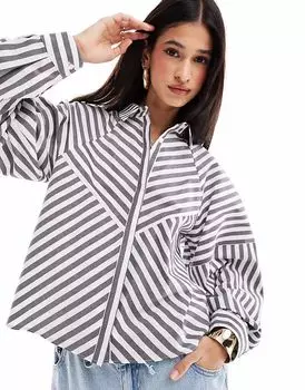 Рубашка ASOS DESIGN с объемными рукавами и отделкой в серую полоску