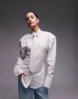 Рубашка ASOS DESIGN с поясом, подплечниками и завязкой в желтую полоску