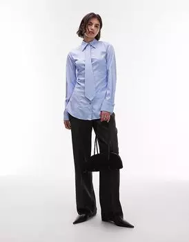 Рубашка ASOS DESIGN с завязкой на талии, цвет «оксфорд» синий