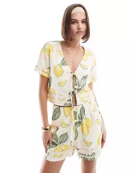 Рубашка Asos Design Top With Tie Front And Rik Rak Trim, желтый