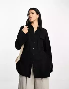 Рубашка ASOS из тонкого хлопка свободной ткани черного цвета
