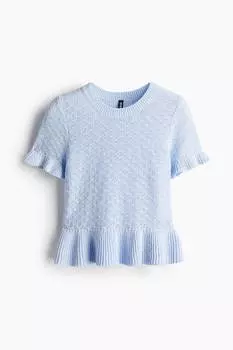 Рубашка ажурной вязки с отделкой воланом H&M, голубой