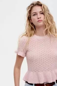 Рубашка ажурной вязки с отделкой воланом H&M, розовый