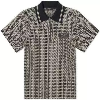 Рубашка Balmain Monogram Jacquard Polo, цвет Ivory & Black