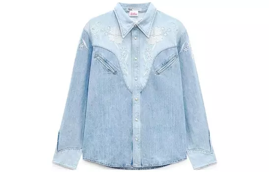 Рубашка Barbie X Barbie Cobrand, женская, джинсовая, синяя Zara
