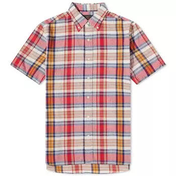 Рубашка Beams Plus BD с коротким рукавом из мадраса, розовый