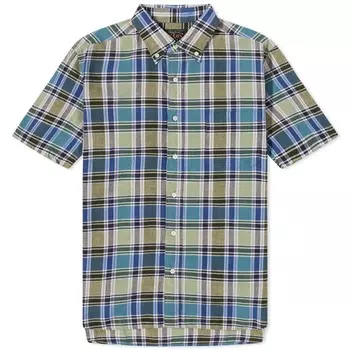 Рубашка Beams Plus BD с коротким рукавом из мадраса, синий