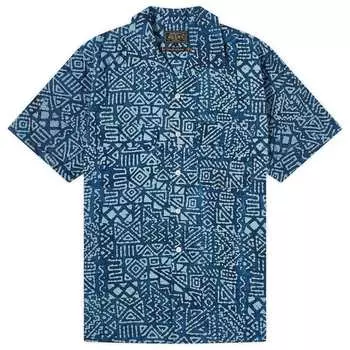 Рубашка Beams Plus Open Collar Batik Print Shirt, синий