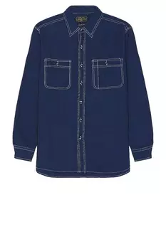 Рубашка Beams Plus Work Indigo Chambray Shirt, индиго