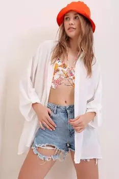 Рубашка - Белая - Свободный крой Trend Alaat Stili, белый