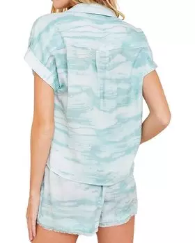 Рубашка bella dahl Tie Front Cap Sleeve Shirt, цвет Aqua Brushed Print