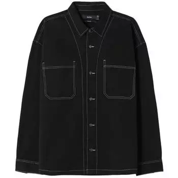 Рубашка Bershka Contrast Thread Cotton, черный