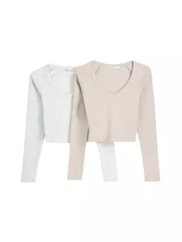 Рубашка Bershka, цвет Beige/mottled white