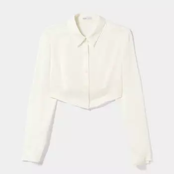 Рубашка Bershka Long Sleeve Cropped Fitted Satin, кремовый