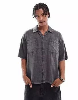 Рубашка Bershka с фактурной потертостью черного цвета