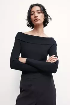 Рубашка без плеч из трикотажа в рубчик H&M, черный