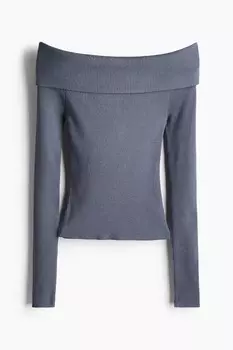 Рубашка без плеч из трикотажа в рубчик H&M, синий