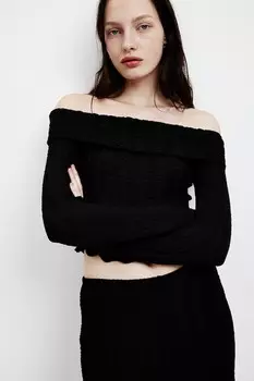Рубашка без плеч со структурой H&M, черный