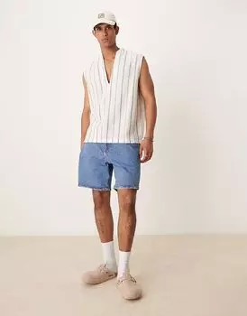 Рубашка без рукавов ASOS DESIGN с текстурой сверху в зеленую и белую полоску