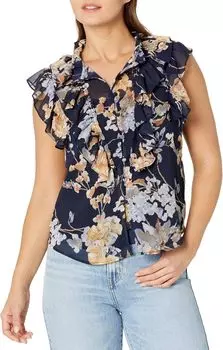 Рубашка без рукавов из жоржета Petite с цветочным принтом LAUREN Ralph Lauren, цвет Navy Multi