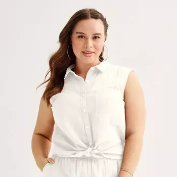 Рубашка без рукавов с завязкой спереди Juniors' Plus SO, цвет Modern White