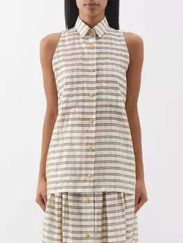 Рубашка без рукавов в клетку emma из шелка Giuliva Heritage, бежевый