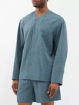 Рубашка без воротника из жатого крепа Le17Septembre, синий