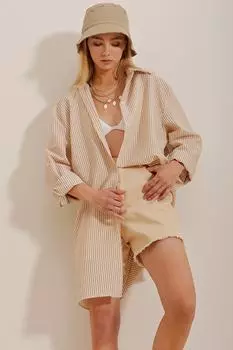 Рубашка - Бежевая - Классический крой Trend Alaat Stili, бежевый